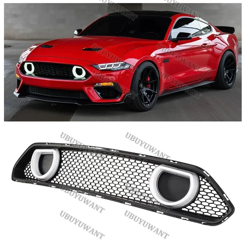 2018 To 2023 For Ford Mustang S550 LED Mach1 Style Racing Grills Front Bumper Lamp Grille With W/DRL Turn Signal Lights Grilles