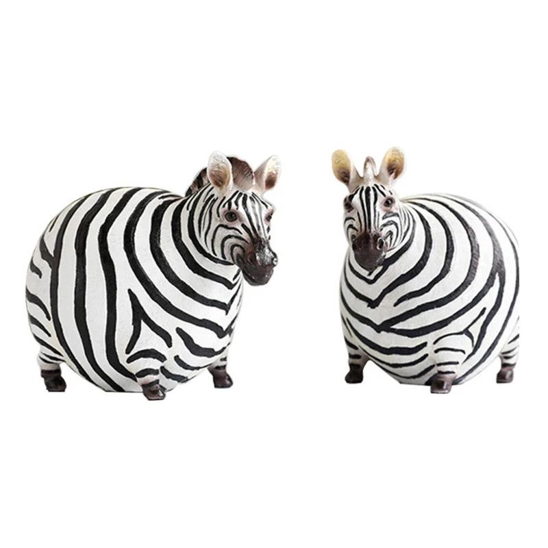 

Couple Fat Statue Striped Horse Figurine Ornament Resin Animal Sculpture for Home Bedroom Office Desktop Decoration Gift