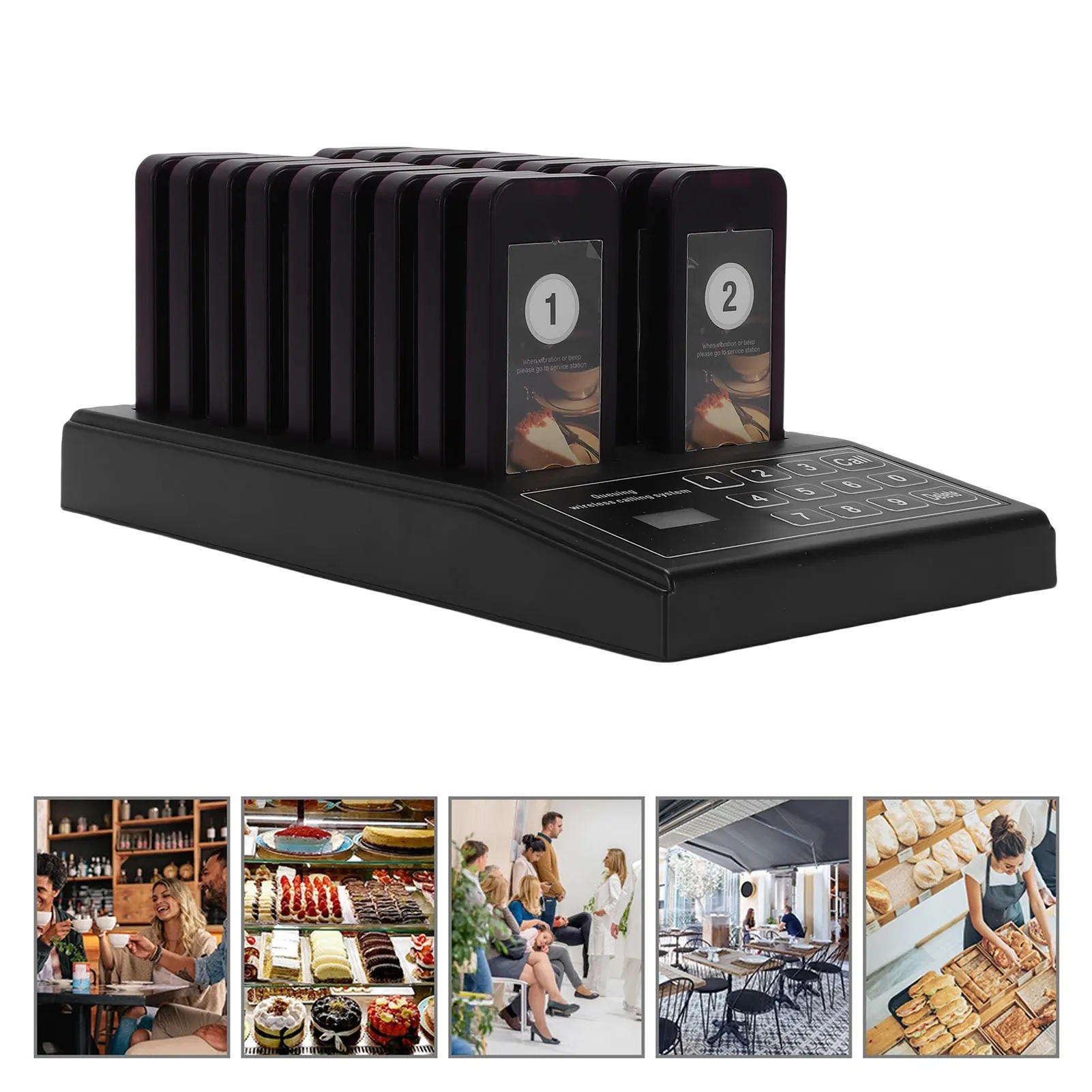 Wireless Calling System 1 Transmitter and 18 Receivers Waiting Queue Vibration Pager Kit for Restaurant Food Court