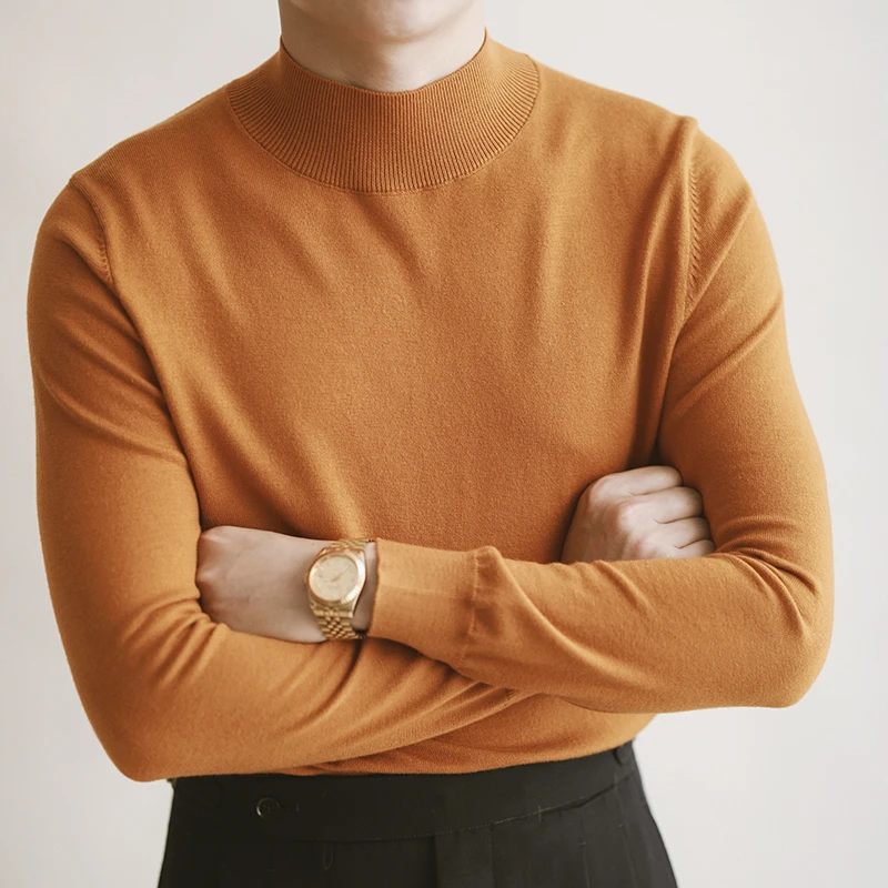 

2023 Brand New Men's Cashmere Sweater Half Turtleneck Men Sweaters Knitted Pullovers for Male Slim Knitwear Man Sweater B226