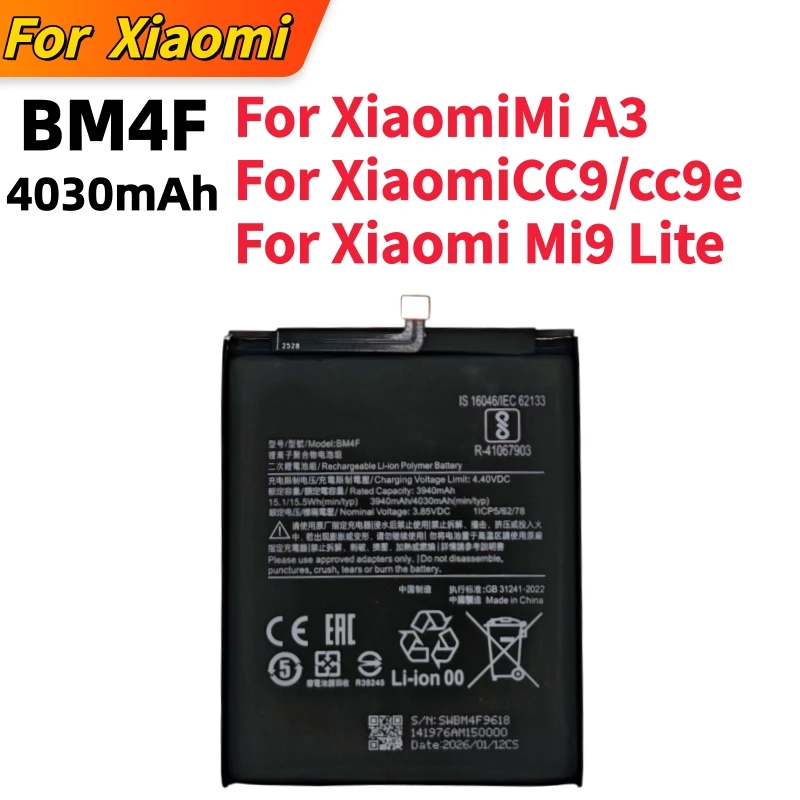 100%High Quality BM4F For Xiaomi Replacement Phone Battery For Xiaomi Mi A3 CC9 CC9e CC9 Mi9 Lite  Batteries Fast Shipping+Tools