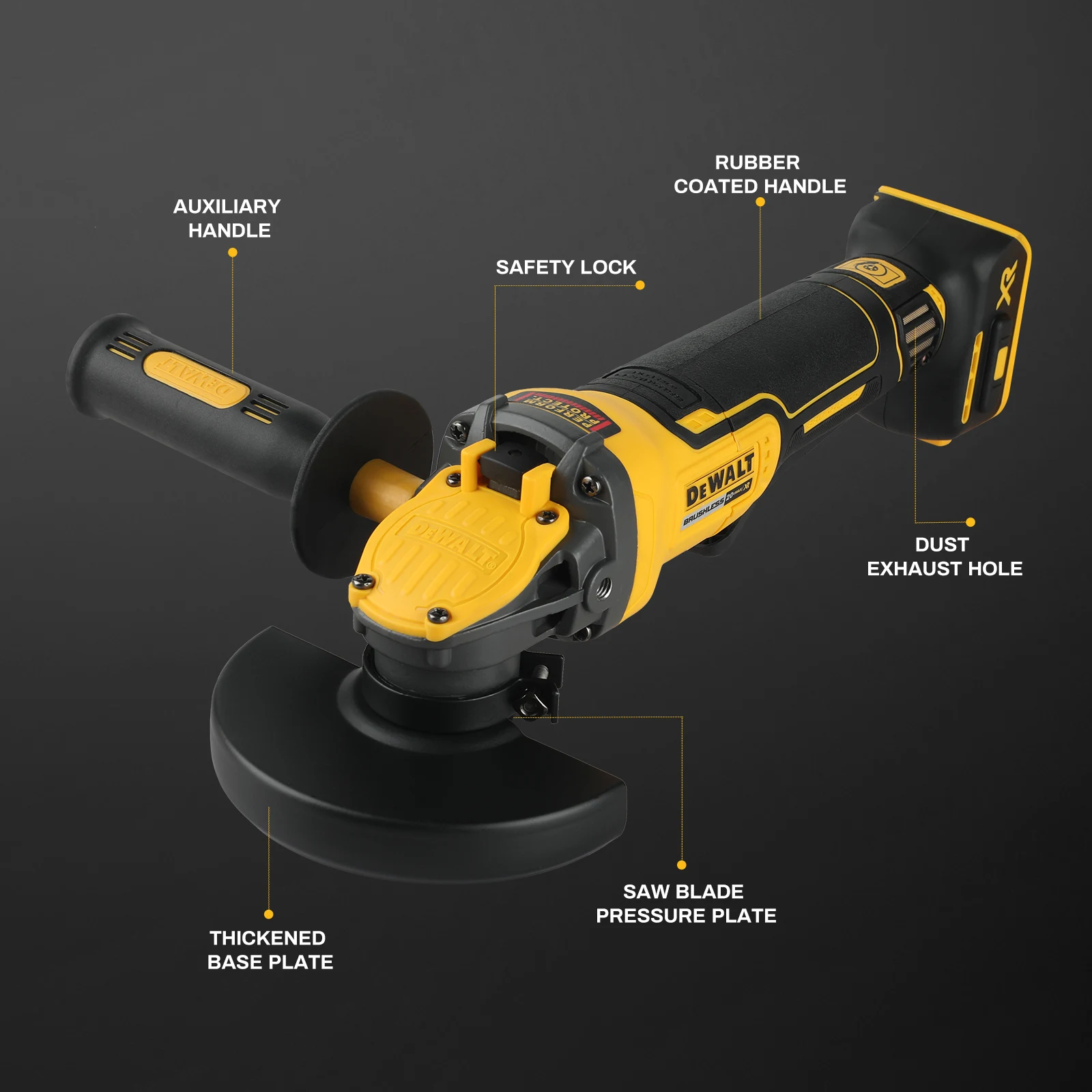 Dewalt 20V Max XR Brushless Angle Grinder - 125mm, M14 Polisher Cutting Machine Cordless Impact 20V Rechargeable Power Tool