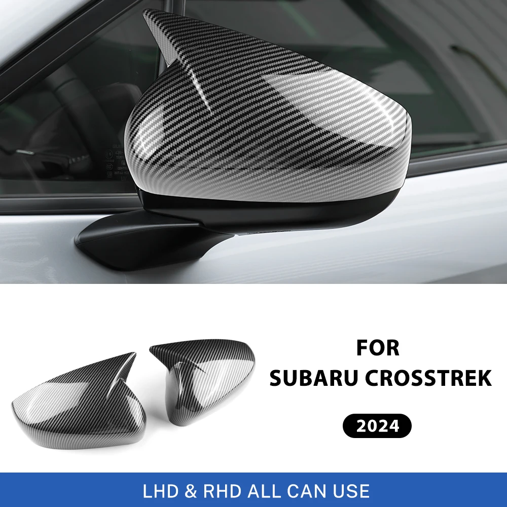 Rearview Mirror Cover For Subaru Crosstrek Impreza 2024 Carbon Fiber ABS Style Glossy Black Rear View Mirror Sticker Cap