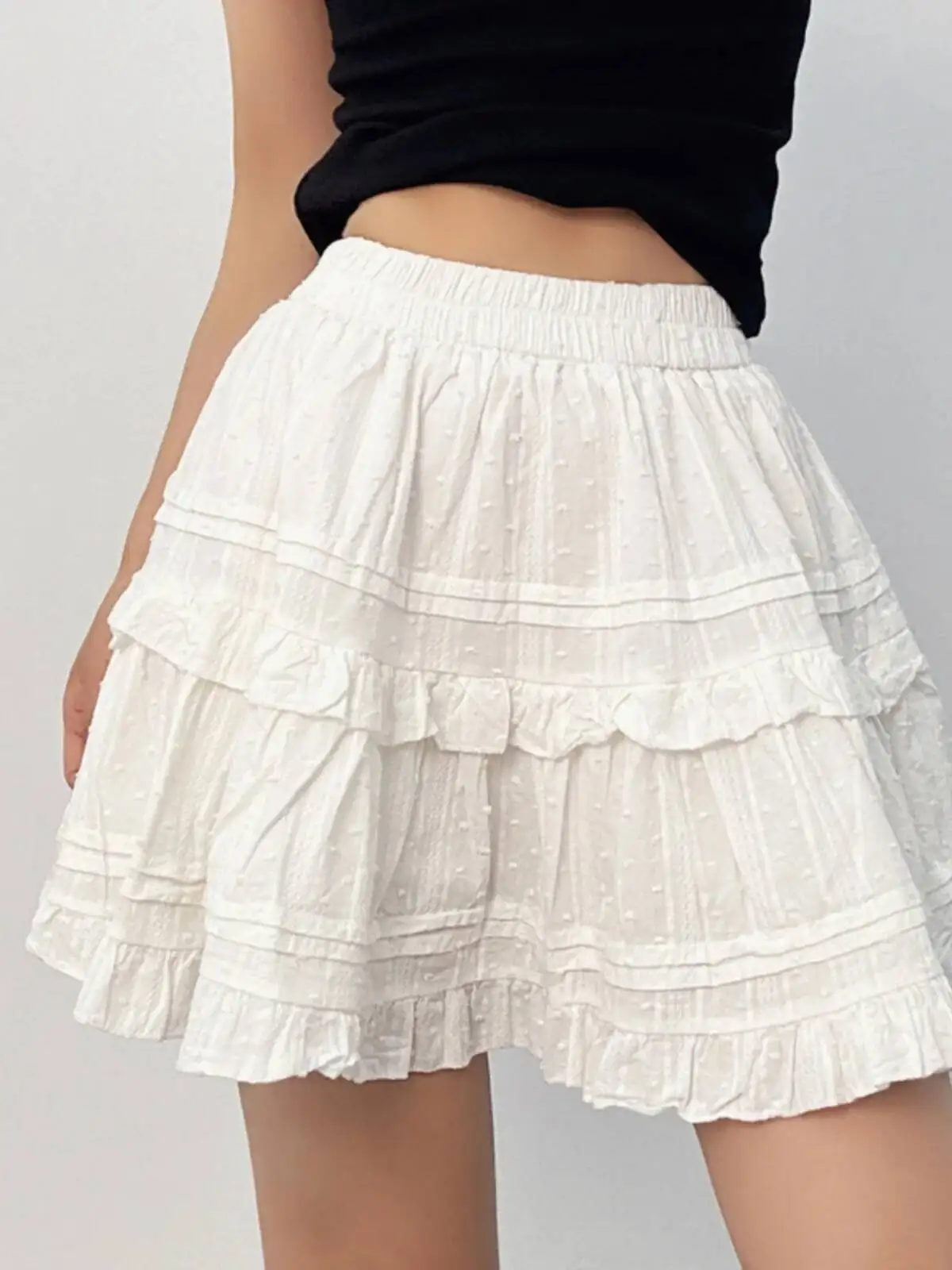 Lace Cake Skirt Women's Spring/summer New College Style White Age Reducing High Waist Elegant Temperament Short Skirt 7433