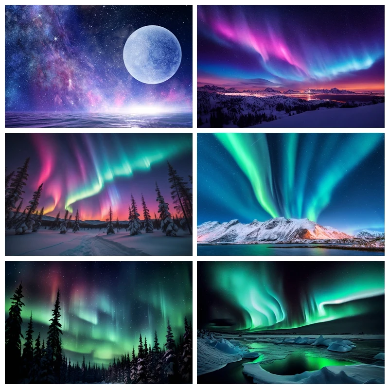 Aurora Borealis Backdrop Arctic Snow Capped Mountains Lake Starry Sky Scenery Northern Lights Winter Landscape Photo Backgrounds