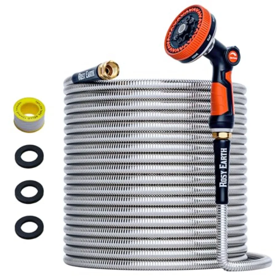 

Садовый шланг из нержавеющей стали длиной 30 метров, сверхпрочный металлический водяной шланг с 8-функциональной сверхширокой насадкой, гибкий, не перекручивающийся, для использования на улице