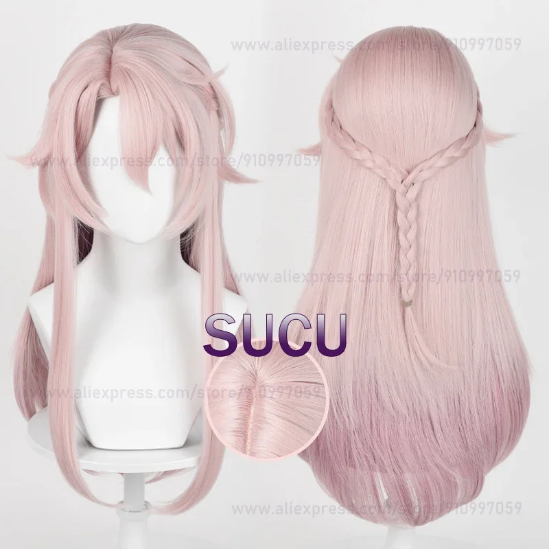 Jiao Qiu Cosplay Peruca Feminina HSR Jiaoqiu, Gradiente Rosa Longo, Cabelo Anime, Resistente ao Calor, Perucas Sintéticas de Halloween 68cm