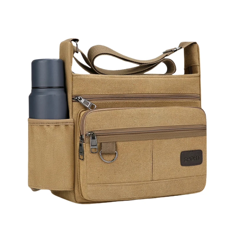

New Men's Canvas Single-shoulder Bag, Large-capacity Travel Crossbody Bag, Multi-functional, Fashionable and Retro Messenger Bag