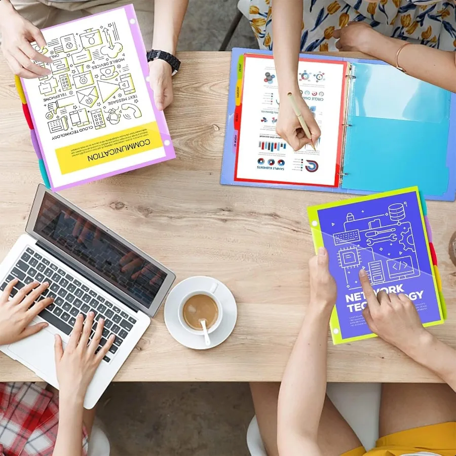 5Tab พลาสติก Binder แบ่ง 2 กระเป๋า 3 ชุด 15 pcs Multicolor กระเป๋าแบ่ง 3 หลุมสําหรับ 3 แหวน Binders Bividers