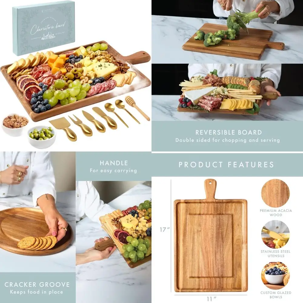 

Набор сырных досок из дерева акации с сервировочными аксессуарами — идеально подходит для новоселья, свадеб и дней рождения