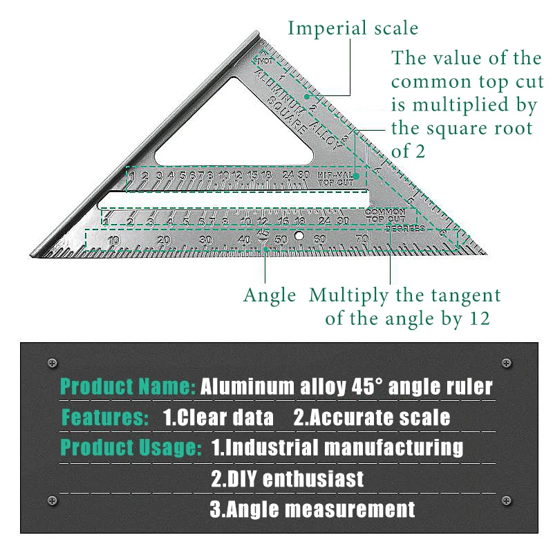 

Triangle Rule 90 Degree Thickening Angle Rule Aluminum Alloy Carpenter Measurement Square Ruler Layout Tool Measurement Tool