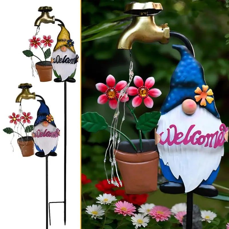 Solar Lights Outdoor Stake Cute Gnome Solar Garden Lights Waterproof LED Landscape Lighting Faucet Twinkling Decoration For