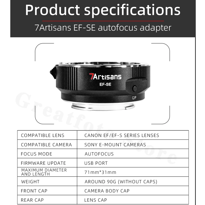 7artisans 7artisans-anillo adaptador de lente de EF-SE, anillo convertidor de lente de enfoque automático para Canon EF/EF-S, lentes para cámaras Sony e-mount