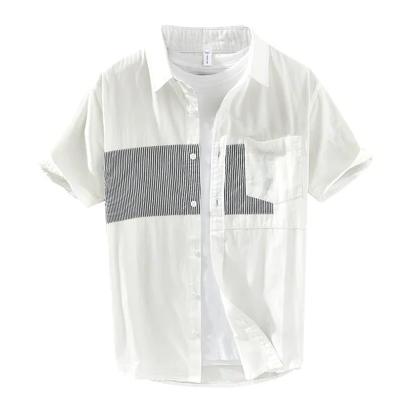 2023 Men\'s Fresh Summer Short Sleeve Shirt Cotton Tide Patchwork Assorted Colors Casual All-Match Shirt