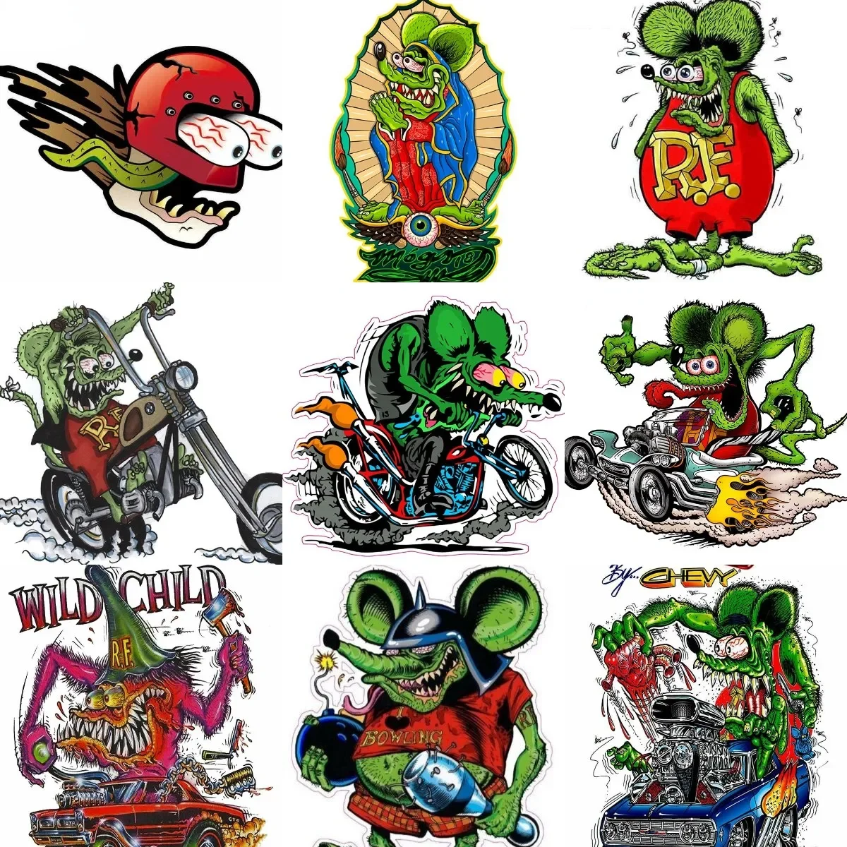 Crazy Rat Fink Sticker Motorcycle Car Bumper Laptop Truck Window Bicycle Van Wall Room Helmet Racing Decals Customizable