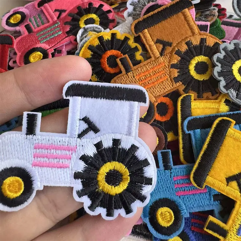 5Pcs Patch Cute Cartoon Tractor Iron On Patches DIY Embroidered Tractor Appliques for DIY Apparel Sewing Supplies
