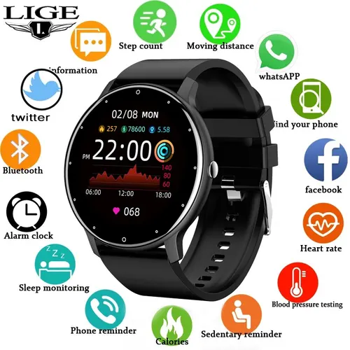 Reloj inteligente LIGE para hombre y mujer, reloj deportivo con pantalla completamente táctil para Fitness, resistente al agua IP67, Bluetooth para Android IOS, reloj inteligente para hombre
