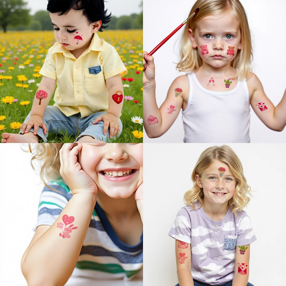 54 Buah Tato Sementara Ilustrasi Valentine Kartun Simbol Cinta Stiker Tubuh Tahan Air Tahan Lama untuk Pria Dewasa