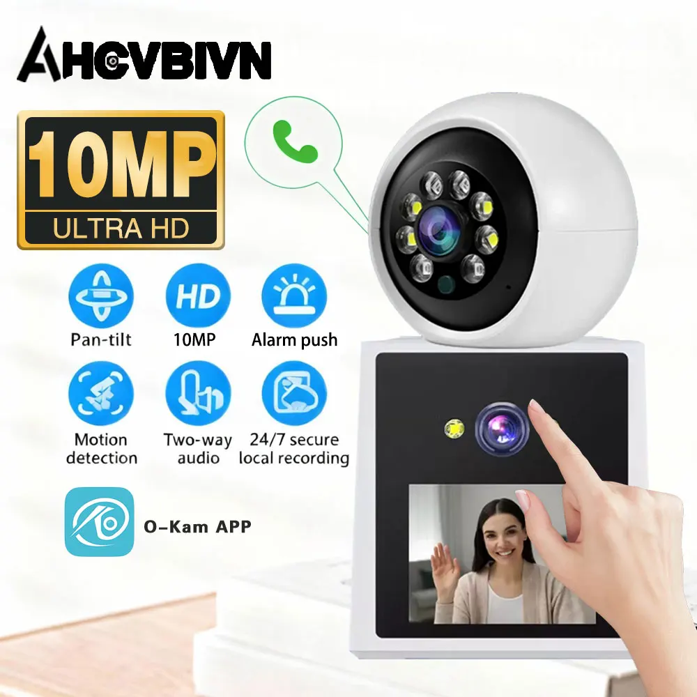 

4K 8 МП видеоняня с двумя объективами и двумя экранами, функцией ответа на видеозвонки, автоматическим отслеживанием, двусторонней аудиосвязью и цветным ночным видением 4 МП для помещений