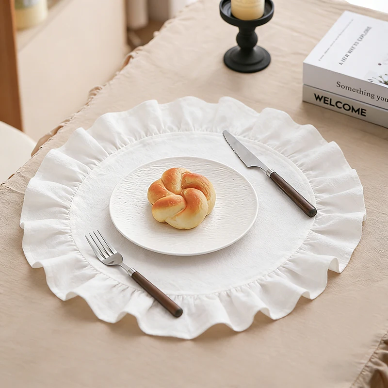 4PCS Cloth Napkins Round Placemat 100% Cotton Vintage Wedding Table Decoration Reusable for Kitchen Dinning Christmas Table Mats