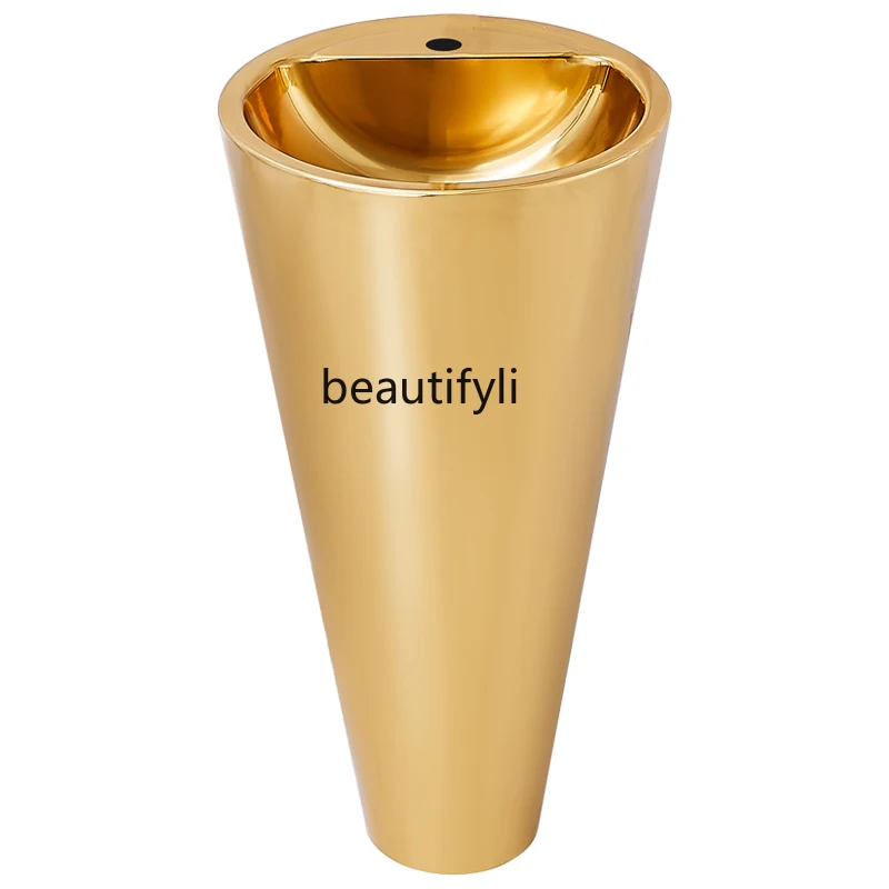 Light luxury gold 304 stainless steel column basin integrated floor-to-ceiling art wash basin bar KTV face wash table