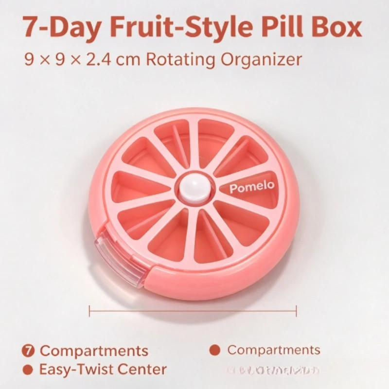 Rotating Pill Organizer 8 Compartment Pill Box Portable Weekly Medicine Case Mini Vitamin Container Daily Pill Dispenser