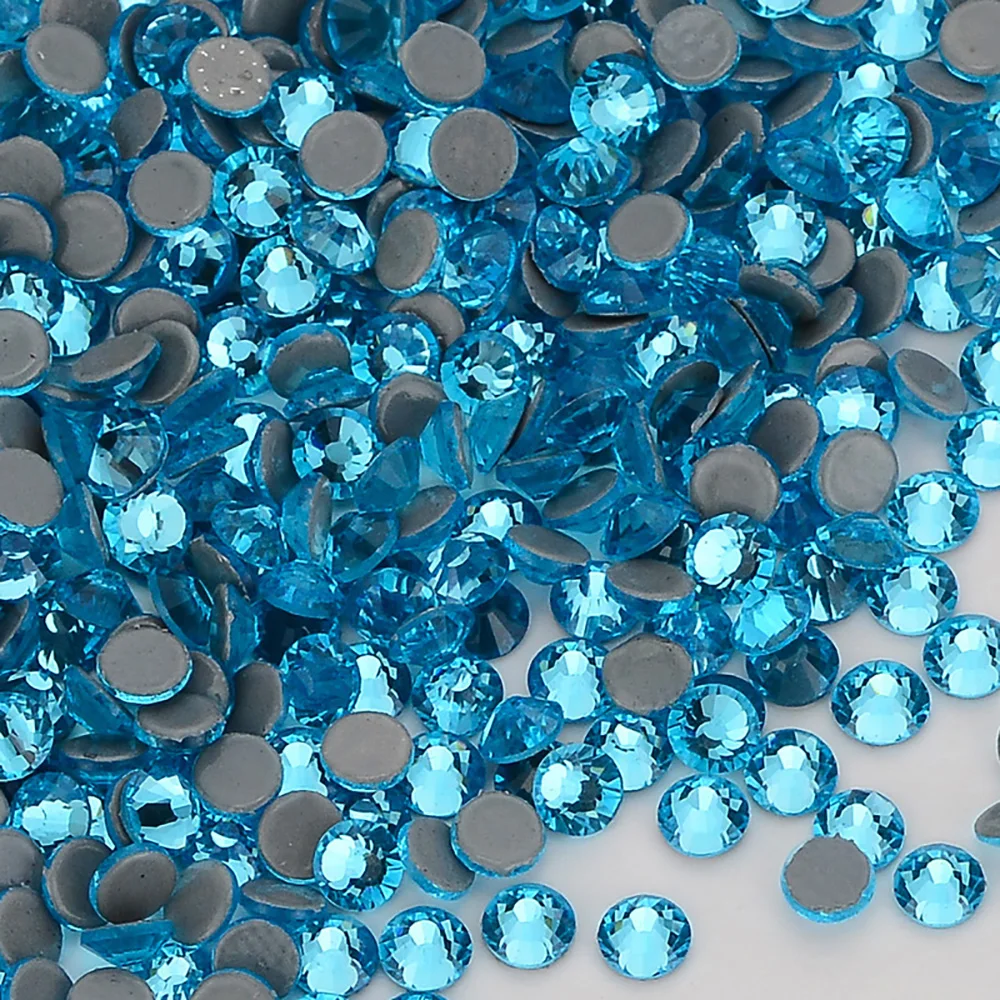 SS6-SS30 Aquamarine Glass Hotfix Rhinestone Flatback Crystals Stones Hot Fix Strass Iron-on Diamond Clothing DIY Accessories