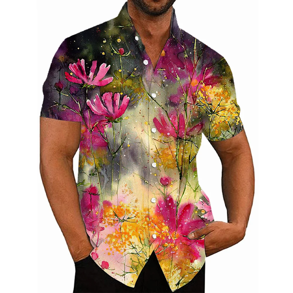 

2024 Floral Shirts For Men 3d Print Men's Hawaiian Tropical Shirt Beach Short Sleeve Fashion Tops Tee Shirt Homme Blouse Camisa