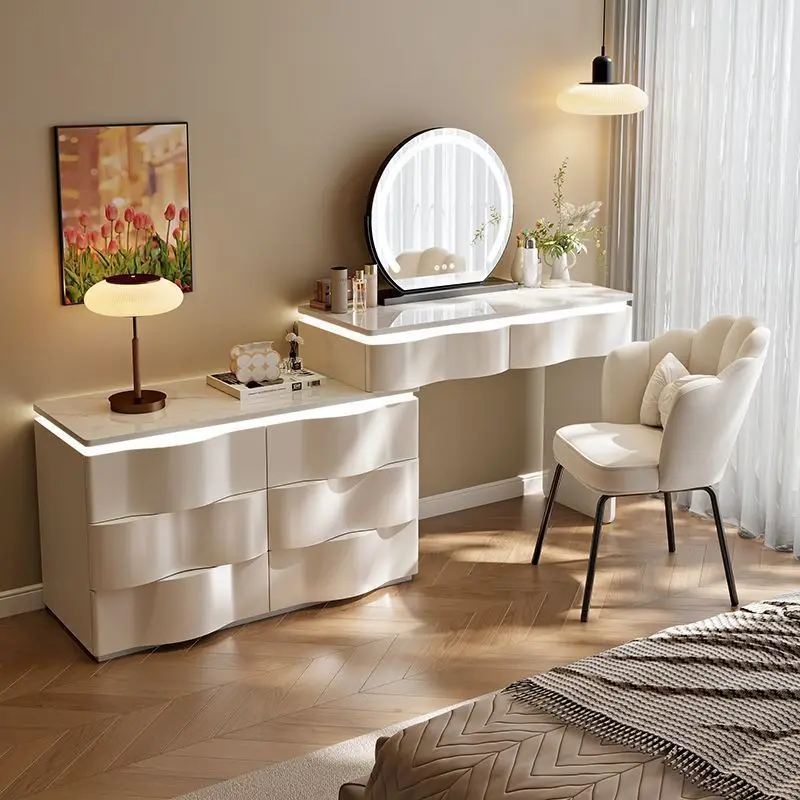 Luxury Dressing Table Girl Vanity Table Mirror White Aesthetic Beauty Salon Dresser Drawers Bedroom Mesa Tocador Home Furniture