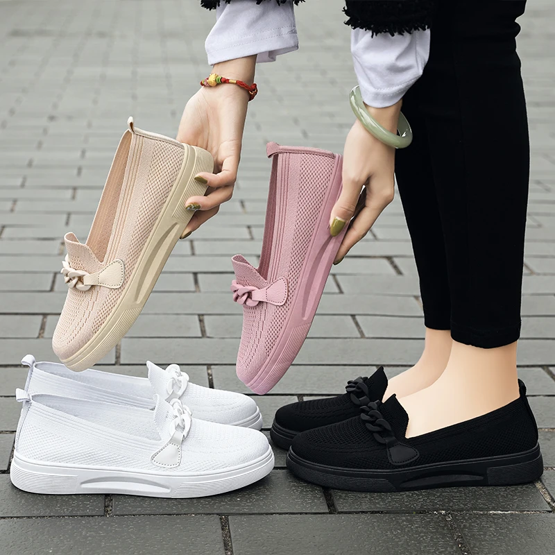 

Women's Summer Footwear Slip on Female Chain Ballet Flats Sneakers Elegant Comfortable White Nurse Shoes Ladies Loafers