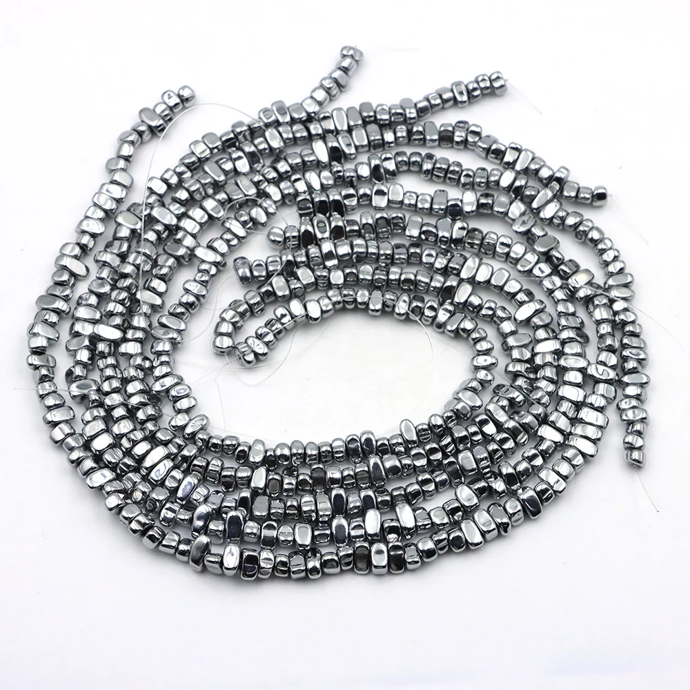 Irregular Natural Hematite Stone Chips Beads 5-8mm Silver Plating Hematite Gravel Bead Finding for Jewelry Making Necklace 15" image 6