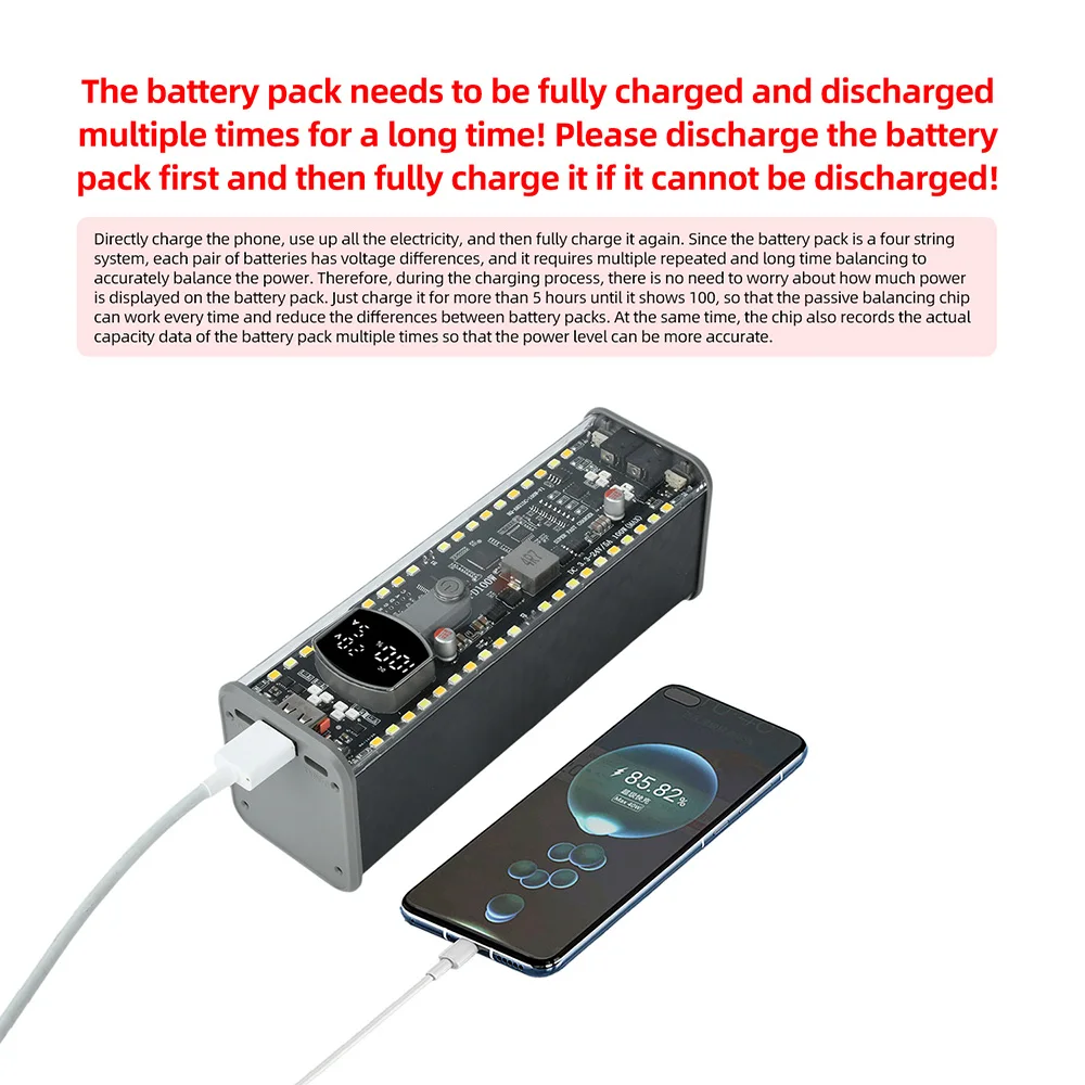 100W PD3.1 Transparentes DIY Powerbank-Kit, 8-Zellen 21700, lötfreier Batteriehalter, DC-Spannung einstellbar, Schnellladebox – Detail 3