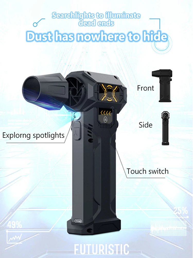 Mini Turbo Jet Fan 130000RPM Electric Air Duster Blower Infinitely Adjustable Wind Speed 52m/s Car Computer Cleaning Air Dryer