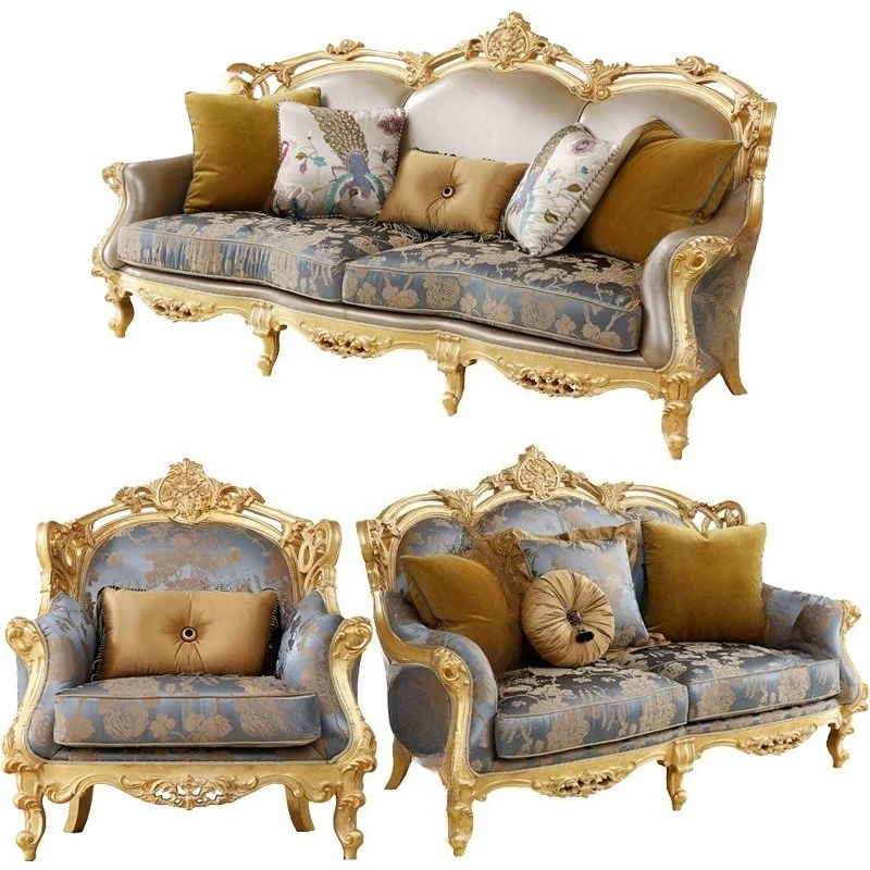 British Vintage Fabric Sofa, French Light Luxury Sofa, European, Villa Living Room Fabric Sofa