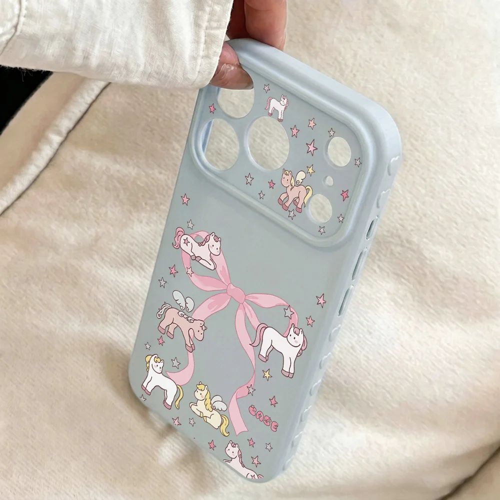 

Matte soft case material Phone Case for Apple iPhone 17 16 15 14 13 ProMax 17 16 Pro Cases Light Blue Bow Unicorn Large Window