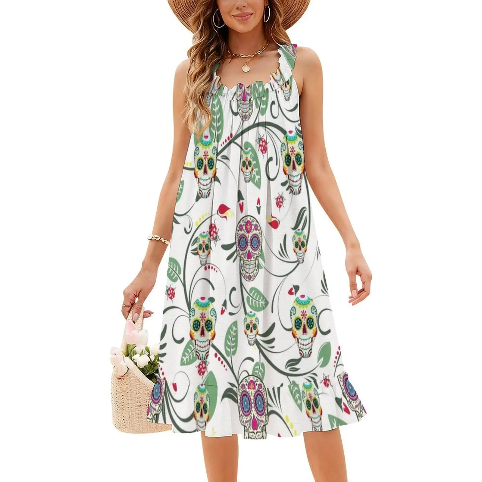 حديقة جمجمة السكر. فستان مثير للإجازات للنساء على الشاطئ وحفلات أعياد الميلاد فستان قصير على شكل جمجمة السكر وجمجمة السكر موضة السهرة #4