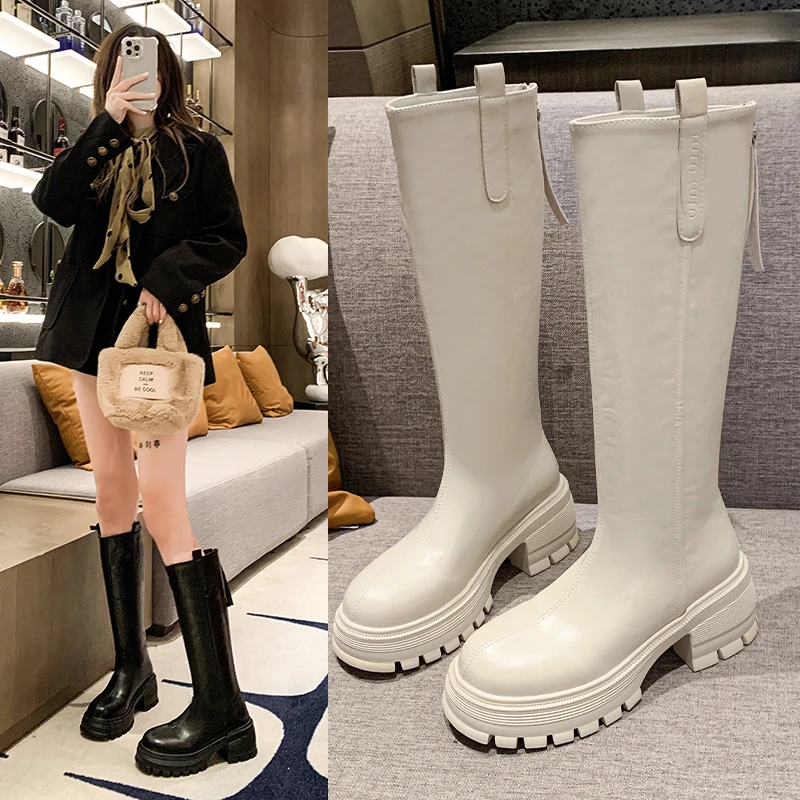 2024 New Women's Boots Thick Heels Autumn and Winter Boots Knee-high Boots Design Master Gothic Motorcycle Boots