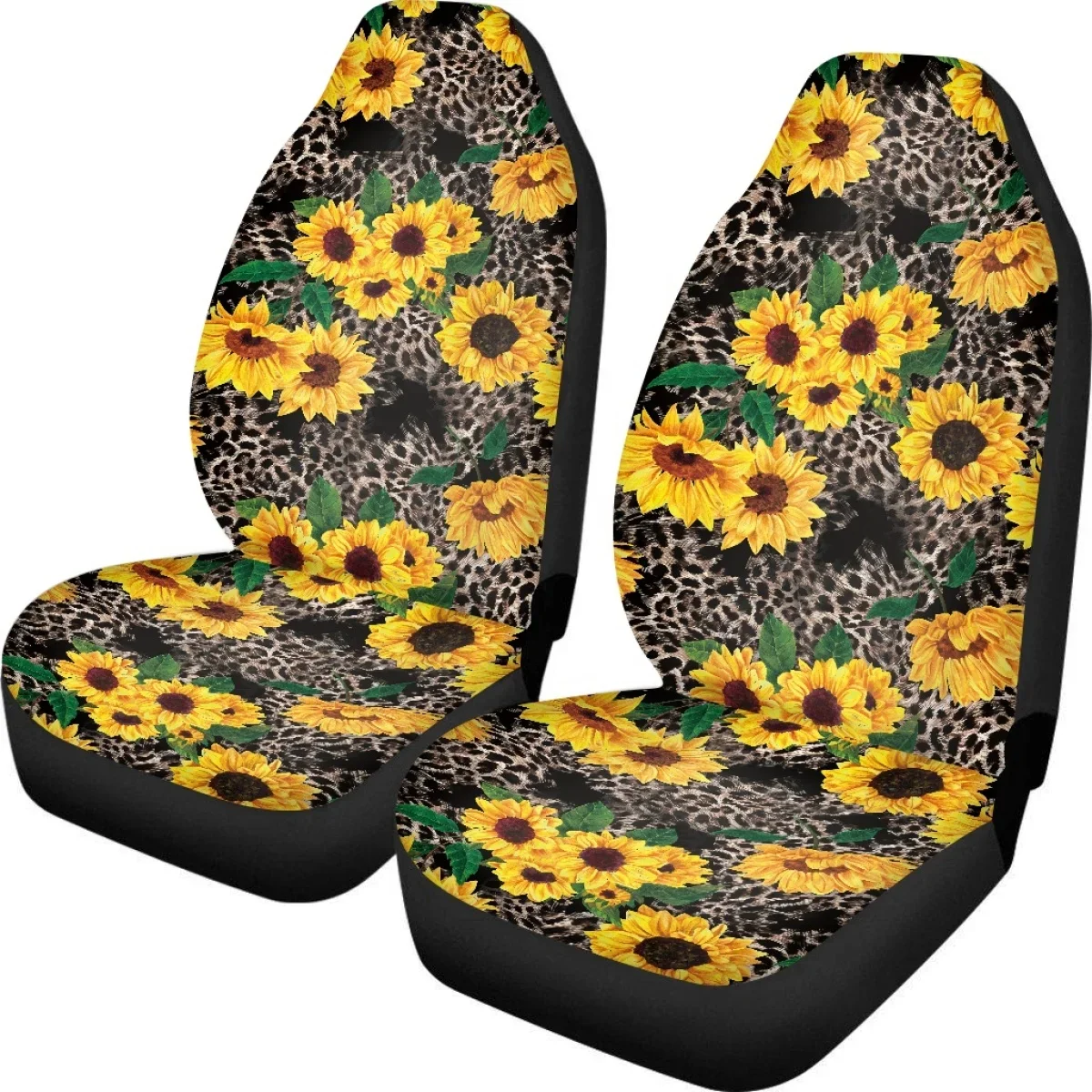 INSTANTARTS Leopard Sunflower Printing Car Vest Seat Cover Cute 3D Design Vehicle Front Seat Covers Decor Protector for Sedan