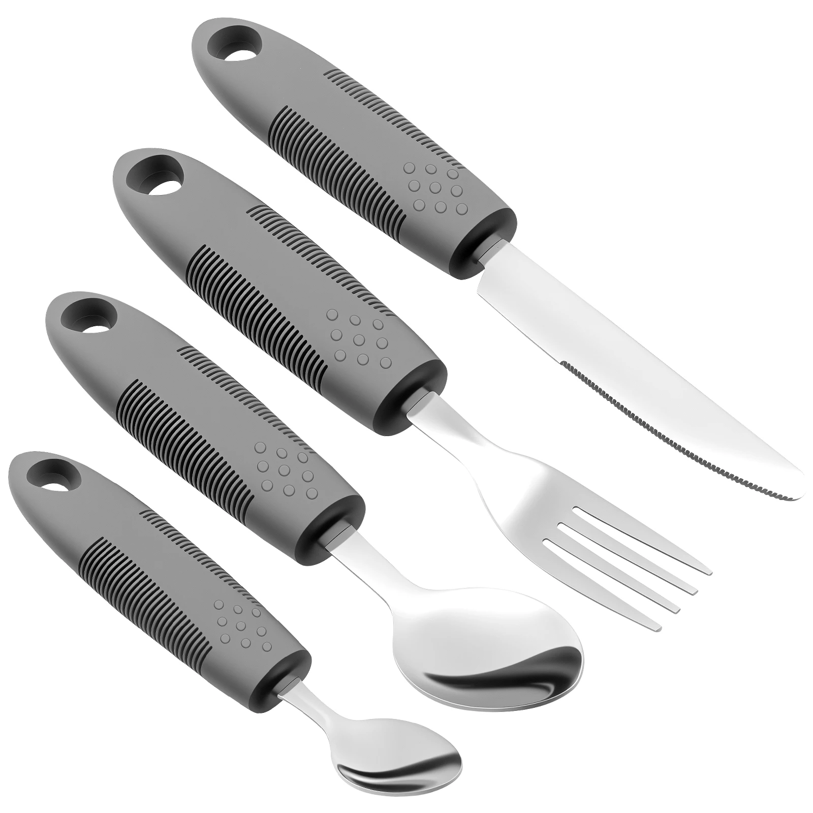 4Pcs Adaptive Utensils Set Stainless Steel Bendable Cutlery Set for Hand Tremors Elderly, Arthritis,Parkinsons-Built Up Utensils