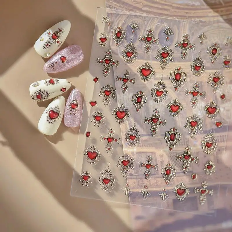 Bunte geometrische Edelstein Wassertropfen Herz Schleife Mond Stern Schmetterling Linie Retro selbstklebende Nail Art Aufkleber Maniküre Aufkleber