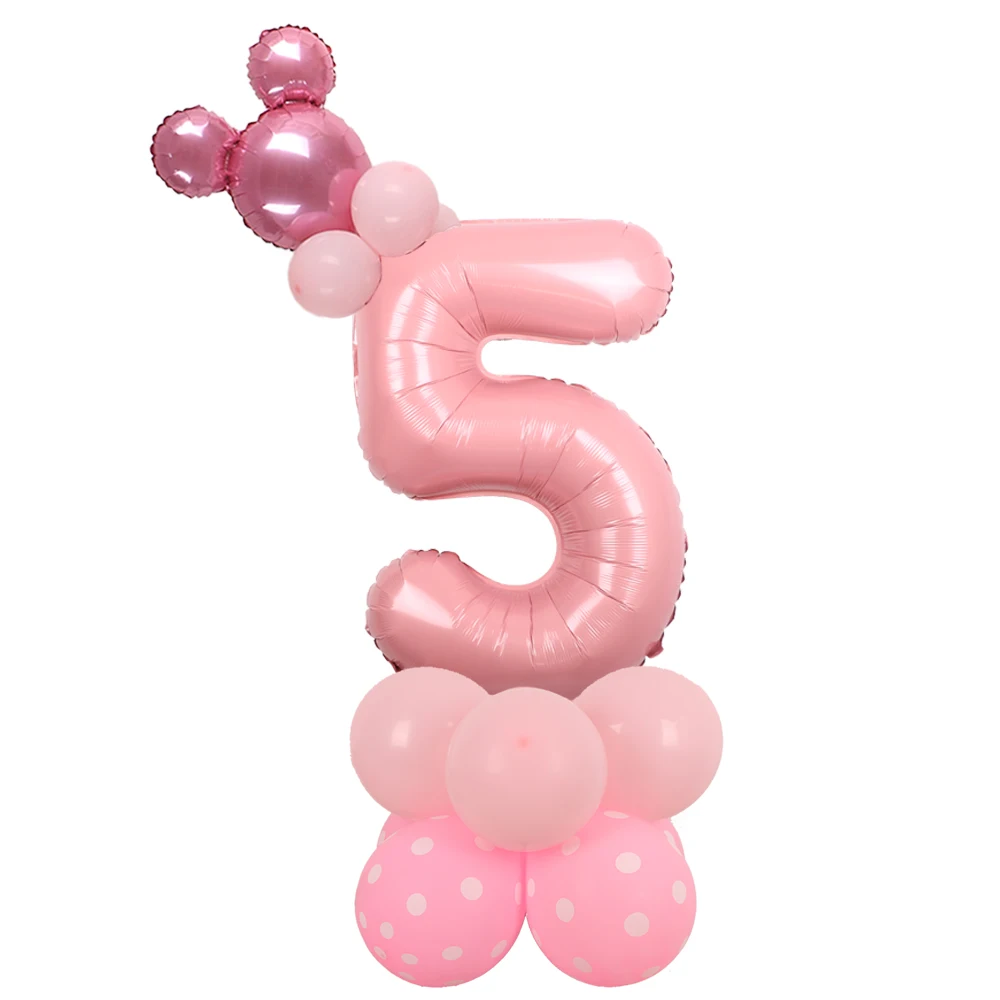 1 Set Minnie Numbers Balloon Gradient Rose Red Pink Number Mouse Head Balloon Column Girl Birthday Party Baby Shower Party Decor