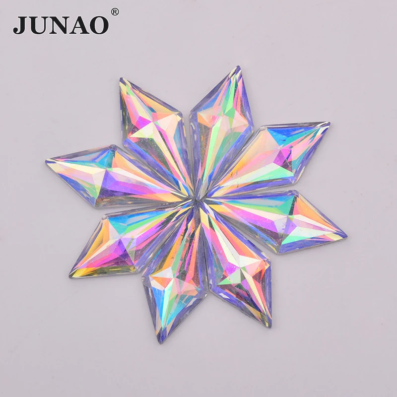 JUNAO 40 sztuk 10*22mm kryształ AB brokat żywica Rhinestone kształt rombu Strass nie kamienie do szycia dla rękodzieła