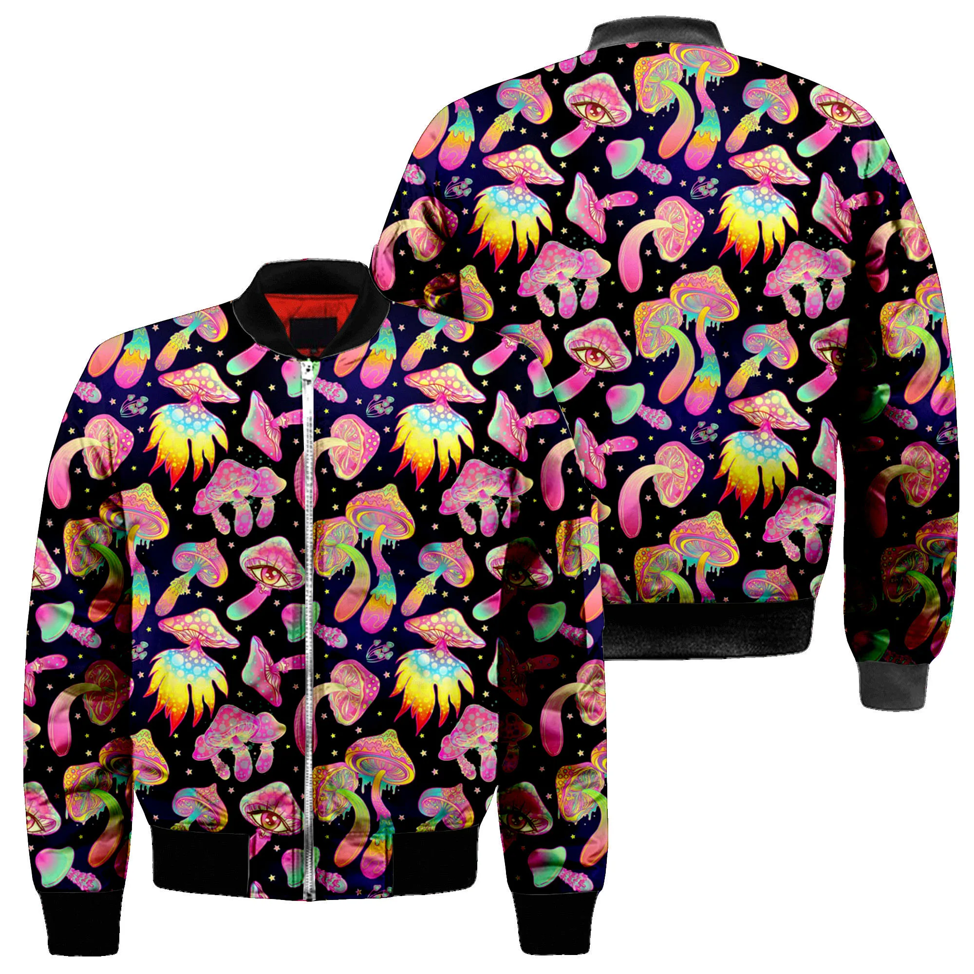 

Mens Unisex 3D Bomber Jackets Psychedelic Mushroom Trippy Print Zipper Casual Harajuku Men Coat Streetwear Thick Coats-8