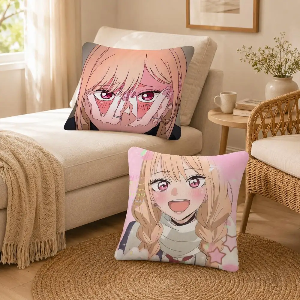 Anime My Dress-Up Darling Marin Cushion Cover Soft Throw Pillow Cover Washable Plush Cushion Case for Sofa Bed Living Room