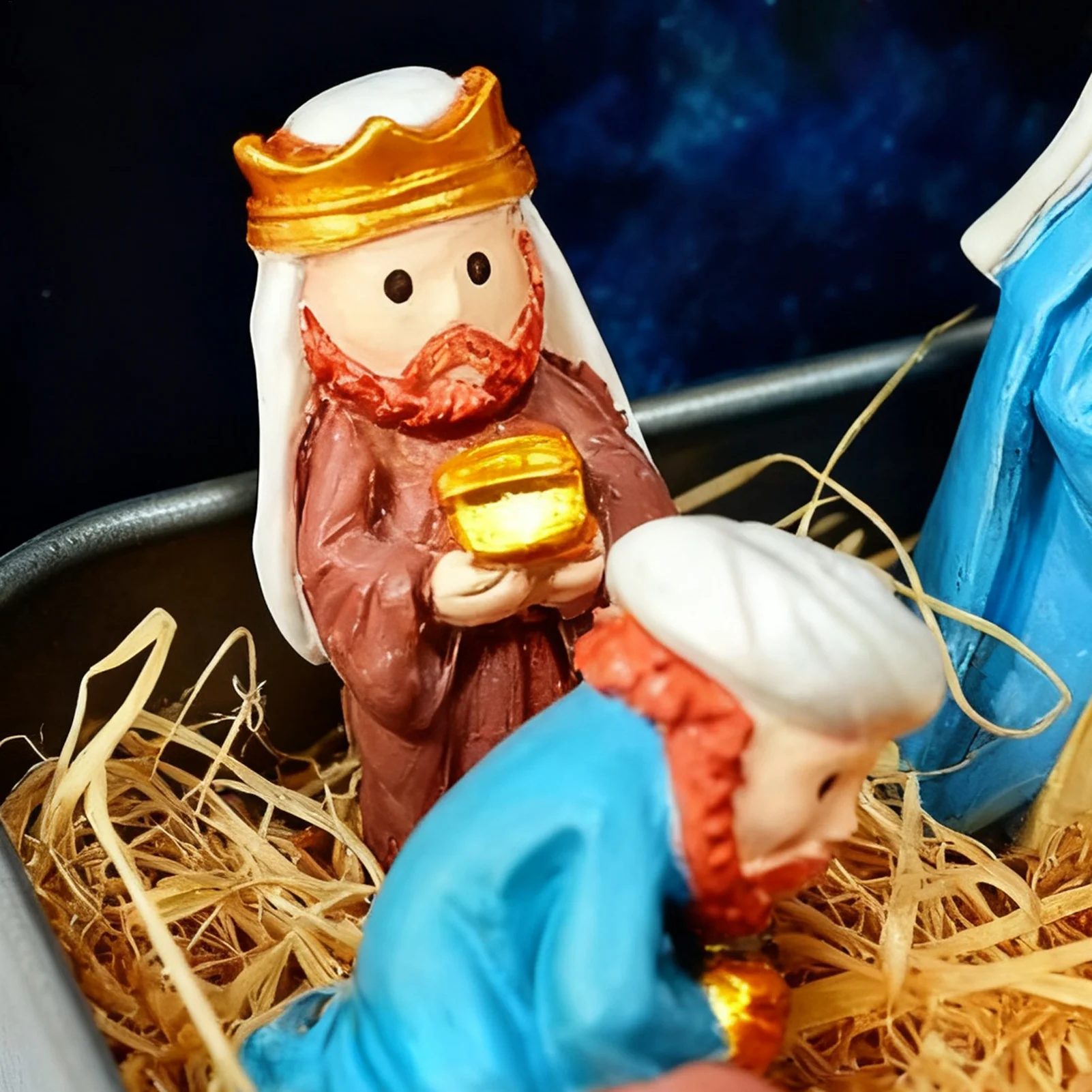 Mini Christmas Nativity Set in Tin Box Horse Trough Resin Scene Figurine Gift Jar For Room Decoration Figurines Miniatures Gifts