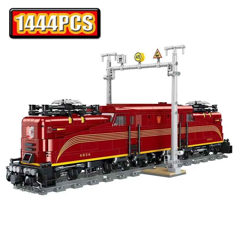MOC Retro Red Electric Locomotive Building Blocks LED Assembling Train Bricks Model Toys for Boys Birthday Gifts