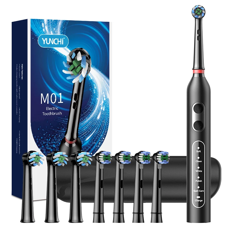 M01 Rotary Electric Toothbrush for Adults 1 Handle 1Travel Box + 8 Replacement Brush Heads Rechargeable Oral Care Kit