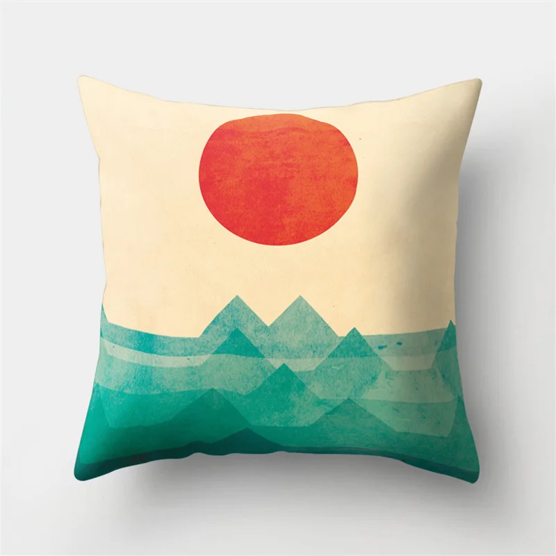 Abstract Geometry Rainbow Sunrise Landscape Polyester Cushion Cover for Home Living Room Sofa Decoration Pillow