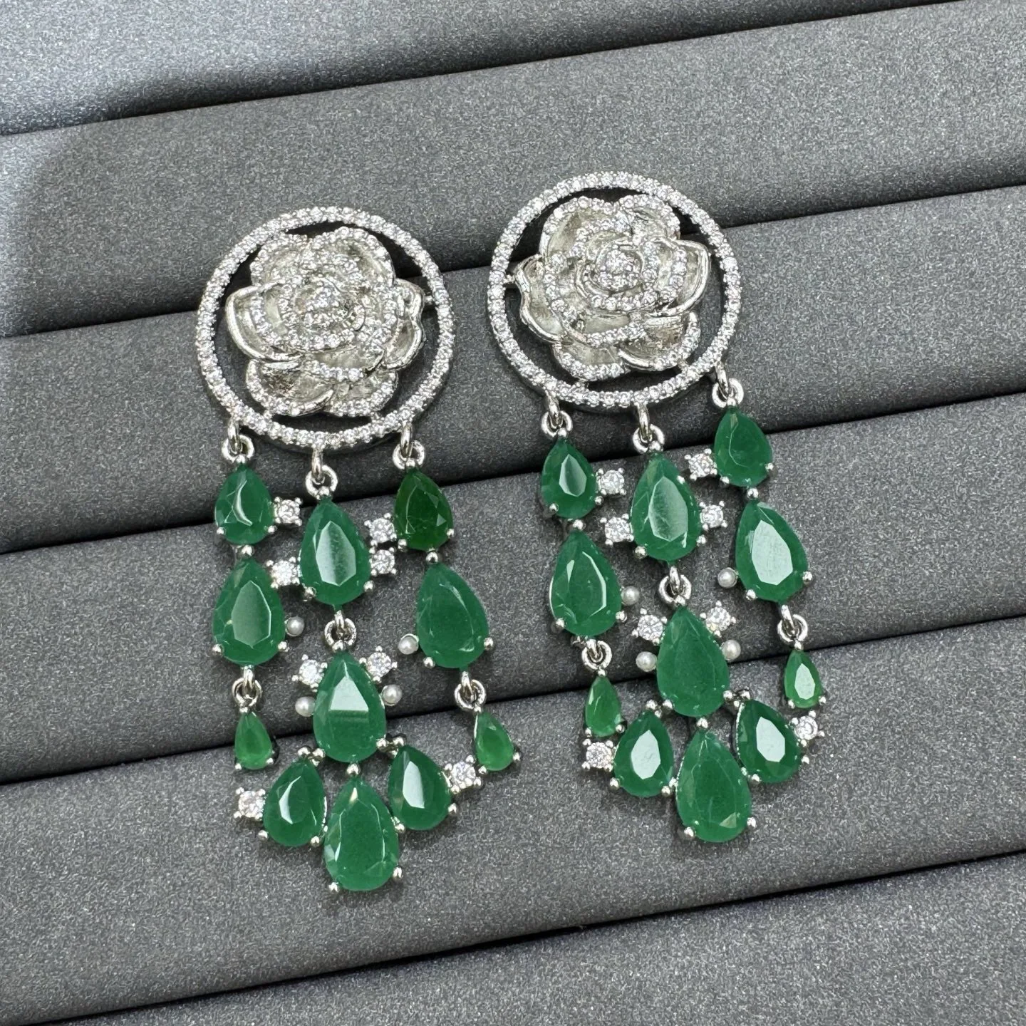 

fashion cubic zirconia earrings for women shiny luxury jewelry flower and teardrop dangling earrings pink green yellow white