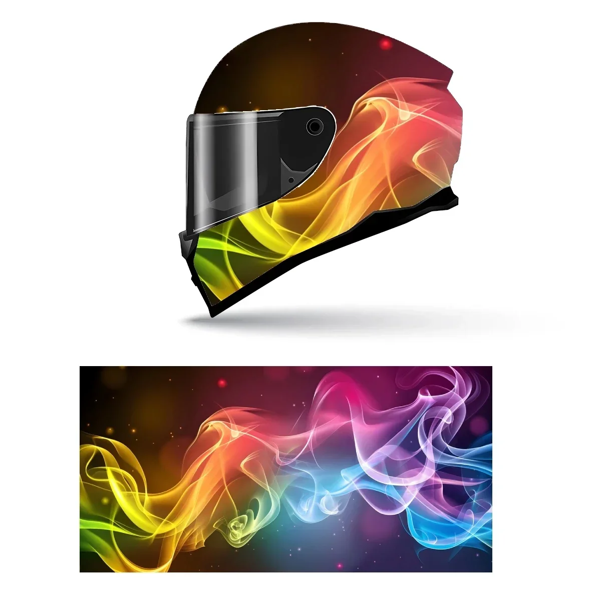 Adesivo Decorativo para Capacete de Motocicleta com Gráficos de Corrida e Efeito de Fumaça Colorida Vibrante, Envelopamento Completo em Vinil